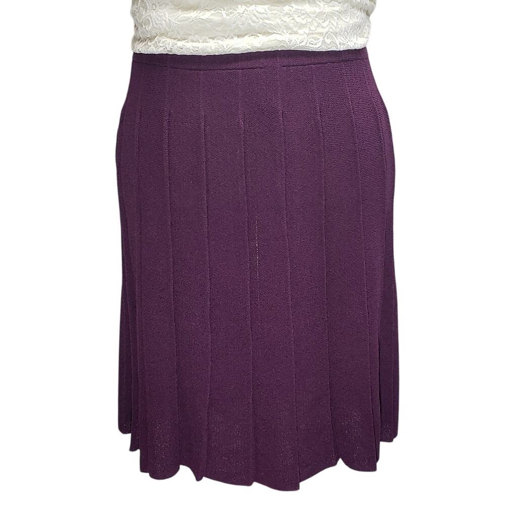 Vintage 90s Dark Purple Pleated Midi Skirt XL Heavy Knit Stretchy Dark Academia